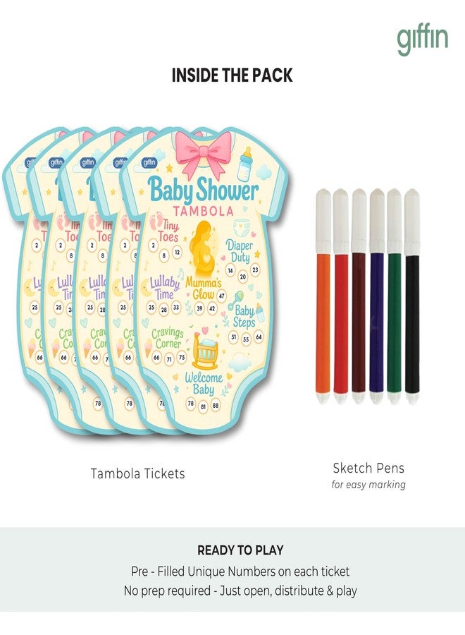 Giffin Baby Shower Tambola Tickets | Baby-Themed Party Tambola Game with Sketch Pens | Fun Housie Tickets for Godh Bharai, Mom-to-Be Celebrations & Family Gatherings (Pack of 36 Tickets) - Image 2
